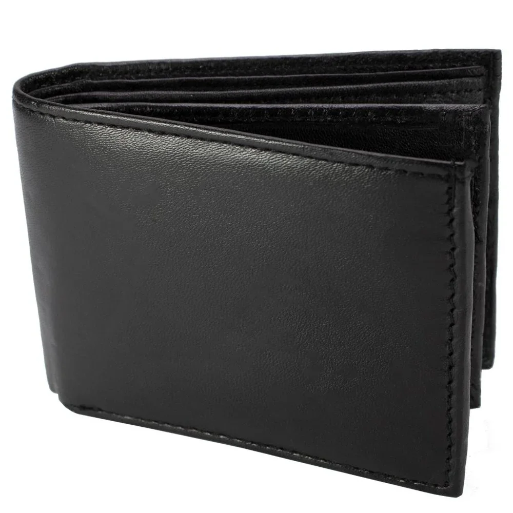 Men Lambskin Leather Wallet ID Card Organizer Black Bifold Stylish Wallet